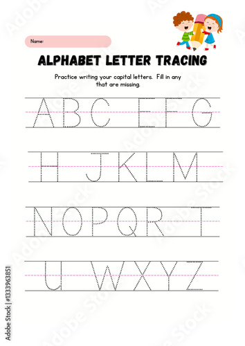 Help your child master the English Alphabet with this fun and engaging A to Z Tracing Worksheet! This printable worksheet is designed for preschoolers, kindergarten learners, and early education stude