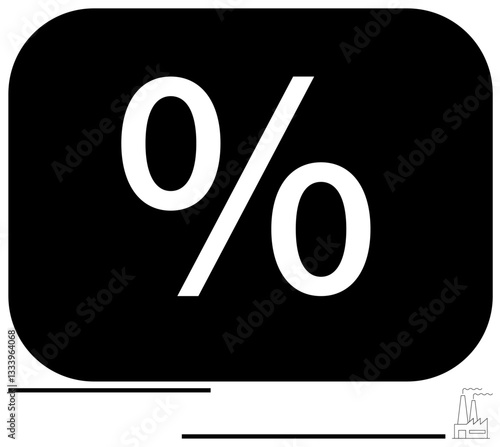 Bold percentage symbol centered in black rectangle, emphasizing precision and value. Ideal for discount, math, finance, marketing campaigns, deals, numeric data, education flat simple metaphor