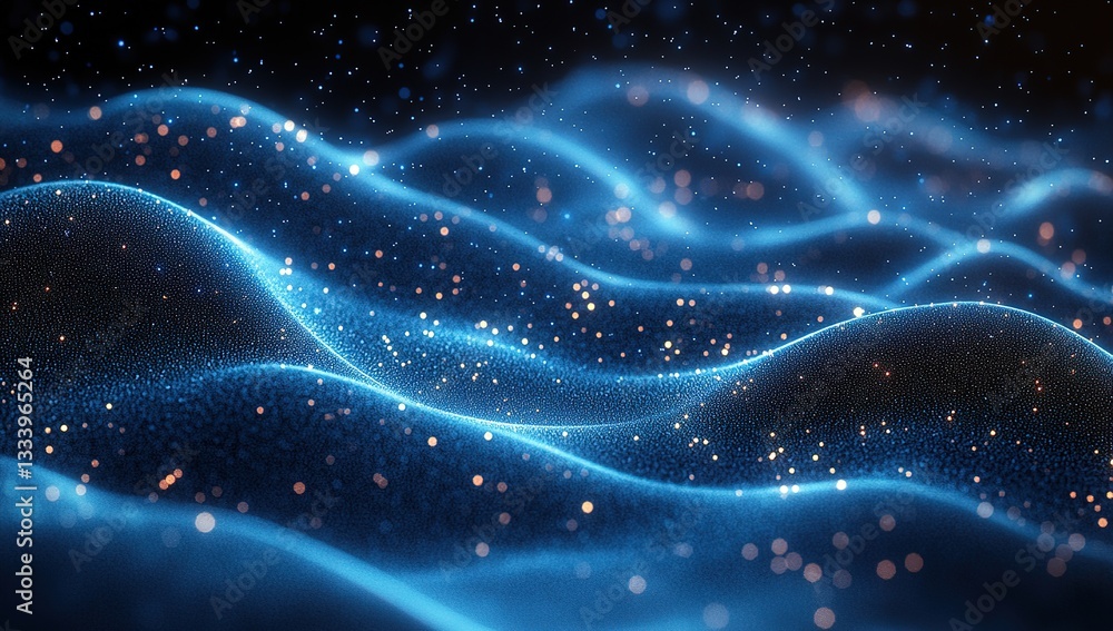 Abstract Blue and Gold Glittering Waves Dark Background Digital Art Abstract Blue and Gold Glittering Waves Dark Background Digital Art