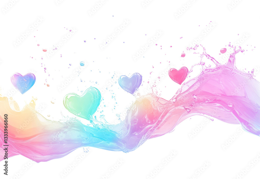 Obraz premium Hearts with splash border pastel colors illustration.