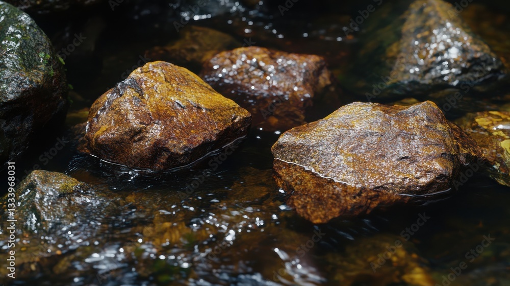 Natural Rocks in Calm Water with Gentle Reflections and Light Natural Rocks in Calm Water with Gentle Reflections and Light