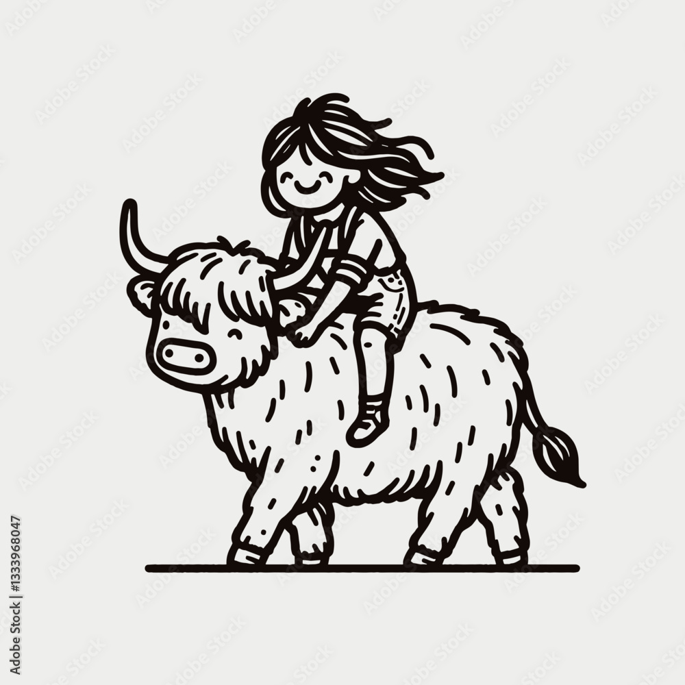Highland Cow Couple giving a piggyback ride minimalist vector drawing shows a loving bovine pair enjoying a playful moment Highland Cow Couple giving a piggyback ride minimalist vector drawing shows a loving bovine pair enjoying a playful moment
