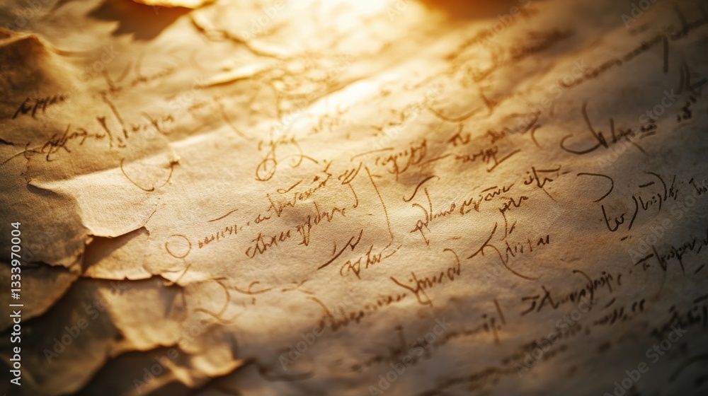 Fototapeta premium Old Manuscript with Vintage Writing on Crumpled Paper Texture