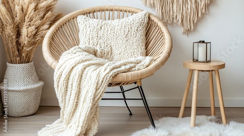 Modern cozy living room with stylish furniture and minimalistic decor
