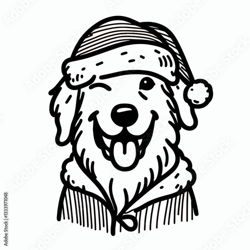 Golden Retriever Dog wear Santa Claus Costumes Winking vector graphic simple minimalist silhouette a joyful Christmas pup