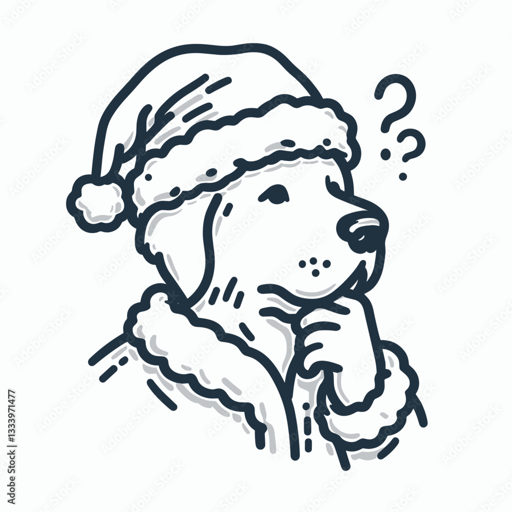 Golden Retriever Dog wear Santa Claus Costumes Raising One Eyebrow minimalist vector graphic for a festive holiday card