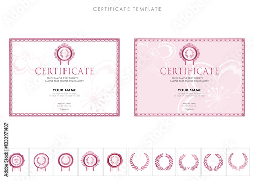 春、ピンク色、横向き長方形の賞状２１６　certificate　award　表彰状　celebration　感謝状