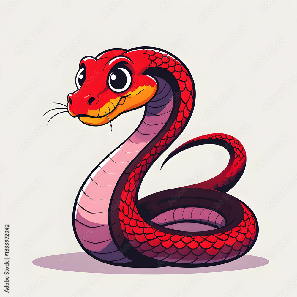 Fototapeta premium Cartoon red snake Vector illustration isolated