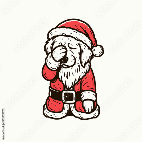 Golden Retriever Dog wear Santa Claus Costumes facepalm gesture minimalist vector illustration of a very disappointed pup.