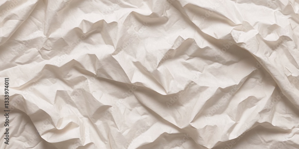 Obraz premium Abstract Crumpled Paper Texture – High-Contrast Minimalist Macro with Deep Shadows, Tactile Creases & Monochrome Aesthetic | Artistic Still Life & Textured Fabric Look