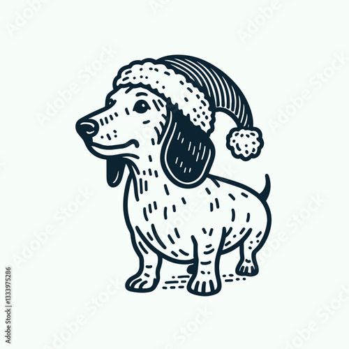 Dachshund Dog wearing a Santa hat on its pelvis vector silhouette for a festive pet mascot symbol