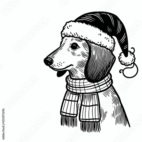 Dachshund dog wearing a santa hat wearing a scarf and hat vector mascot illustration a joyful holiday symbol