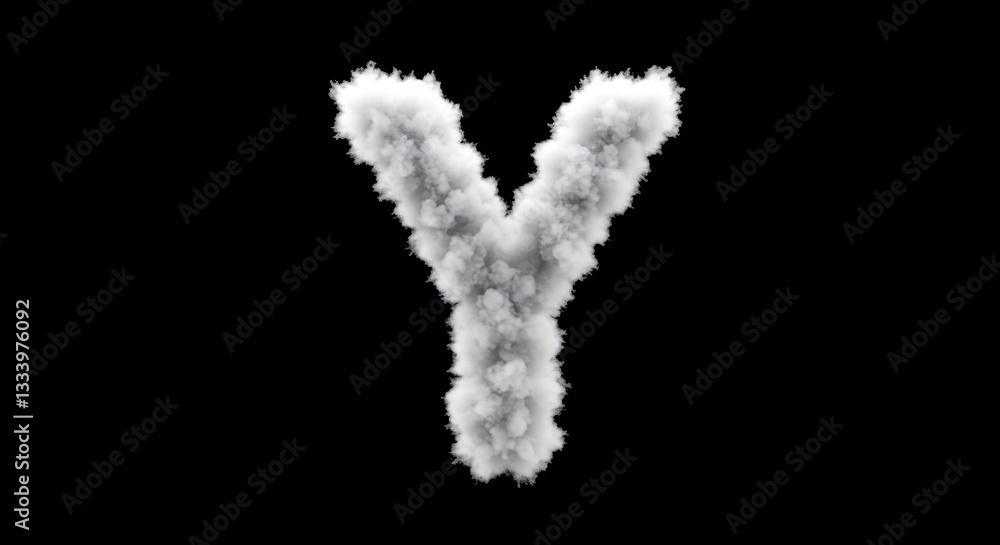 Cloud Letter Y: Abstract Alphabet in Fluffy White Clouds on Black Background Cloud Letter Y: Abstract Alphabet in Fluffy White Clouds on Black Background