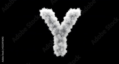 Cloud Letter Y: Abstract Alphabet in Fluffy White Clouds on Black Background