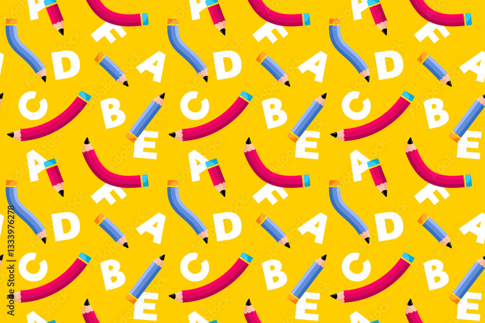 Seamless pattern with pencils on the isolated yellow background, autumn eve, back to school, cover, textile, fabric, packaging, clothing, wallpaper, vector Seamless pattern with pencils on the isolated yellow background, autumn eve, back to school, cover, textile, fabric, packaging, clothing, wallpaper, vector