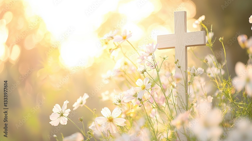 Soft, light-filled scene with a simple cross surrounded by pastel flowers, bathed in warm morning light, evoking peace, hope, and spiritual rebirth in a gentle, serene atmosphere.
Soft, light-filled scene with a simple cross surrounded by pastel flowers, bathed in warm morning light, evoking peace, hope, and spiritual rebirth in a gentle, serene atmosphere.