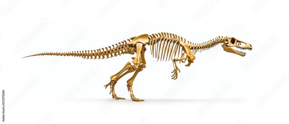 Golden dinosaur skeleton model museum exhibit 3d sculpture studio environment side view fossil representation Golden dinosaur skeleton model museum exhibit 3d sculpture studio environment side view fossil representation