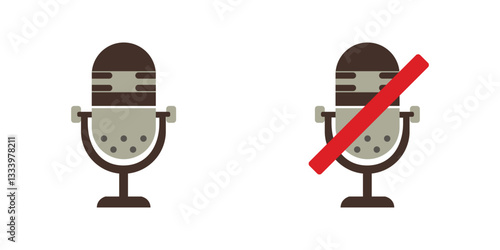 Vector icons of a classic microphone. Microphone off icon Vector illustration. Mic icon on white background.  