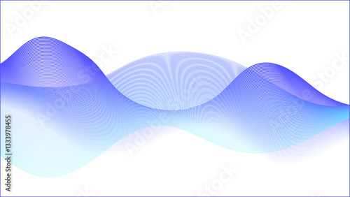 abstract design featuring smooth, undulating wave lines in a gentle gradient from light blue to deep blue, set against a crisp white background with a subtle dark border, evoking a sense of peaceful f