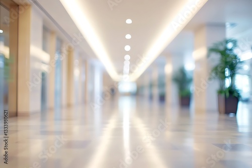 Wallpaper Mural Modern office hallway with illuminated ceiling lights and decorative plants, interior design Torontodigital.ca