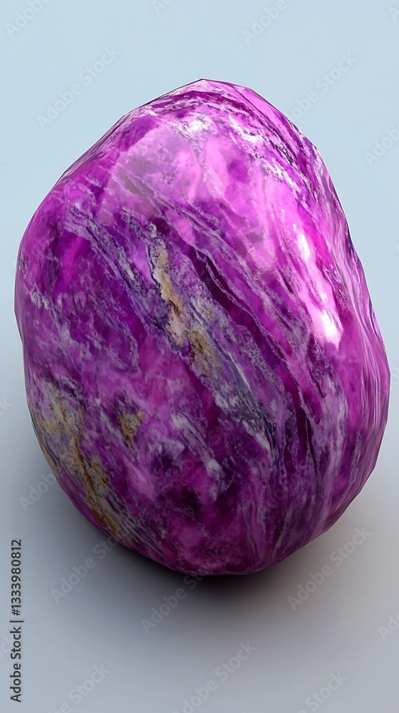 Shiny purple gemstone on display, with a soft light background, for decoration and design