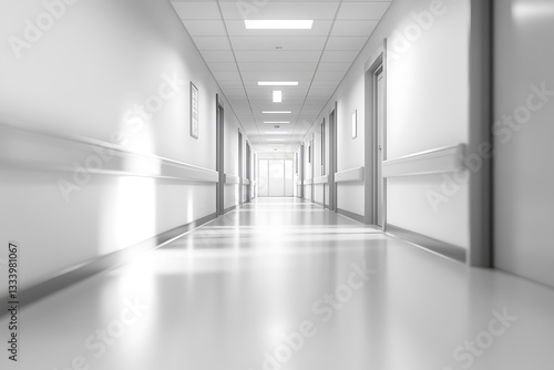 Wallpaper Mural Long hospital corridor with rooms and bright light at the end of hallway, clinic interior Torontodigital.ca