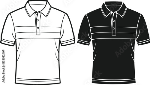 Drawing Polo Shirt technical fashion illustration template.