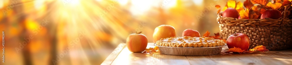 Freshly Baked Apple Pie with Autumn Apples and Leaves. Generative AI Freshly Baked Apple Pie with Autumn Apples and Leaves. Generative AI