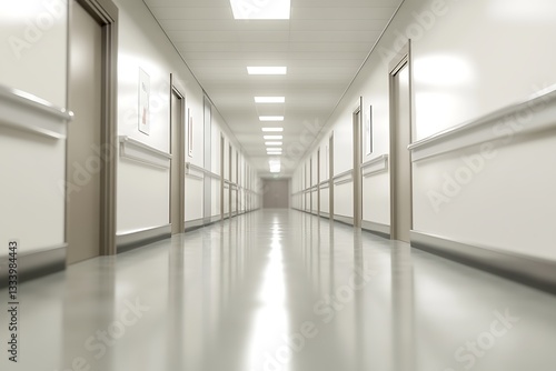 Wallpaper Mural Long hospital hallway with rooms and lights receding into distance for concept of healthcare Torontodigital.ca