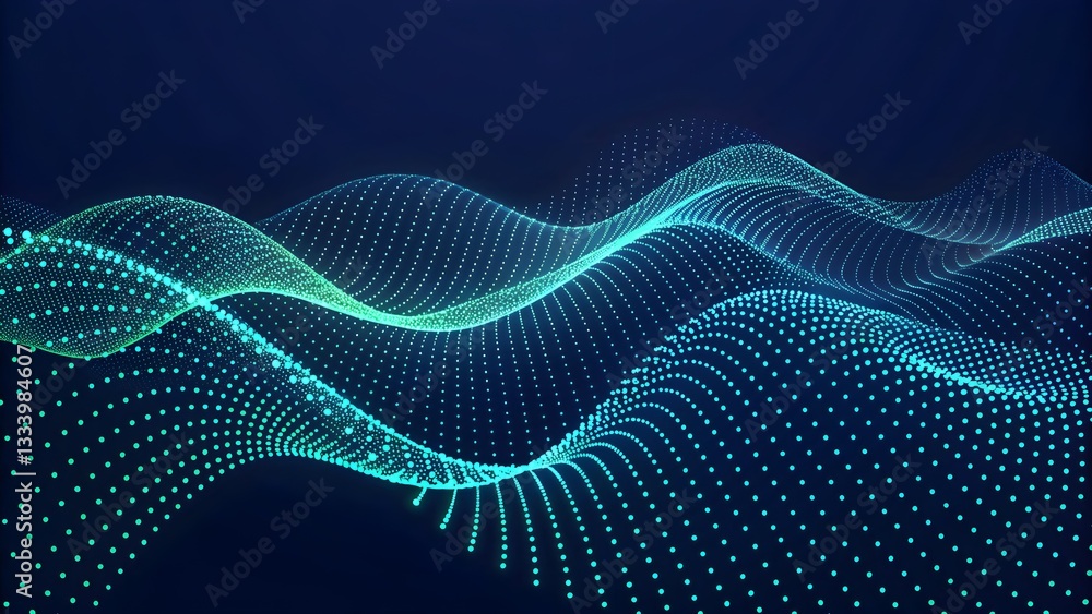 Serene Teal Waves Of Digital Energy Flowing Across A Deep Blue Digital Canvas, A Calming Visualization Of Data In Motion Serene Teal Waves Of Digital Energy Flowing Across A Deep Blue Digital Canvas, A Calming Visualization Of Data In Motion