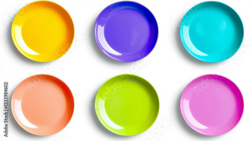 Vibrant collection of colorful melamine plates for modern dining and kitchen decor