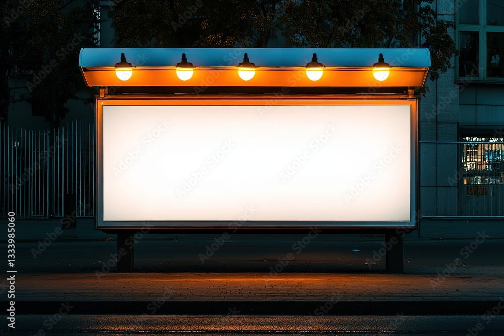Illuminated Blank Billboard Mockup at Night Urban Street Advertising Illuminated Blank Billboard Mockup at Night Urban Street Advertising