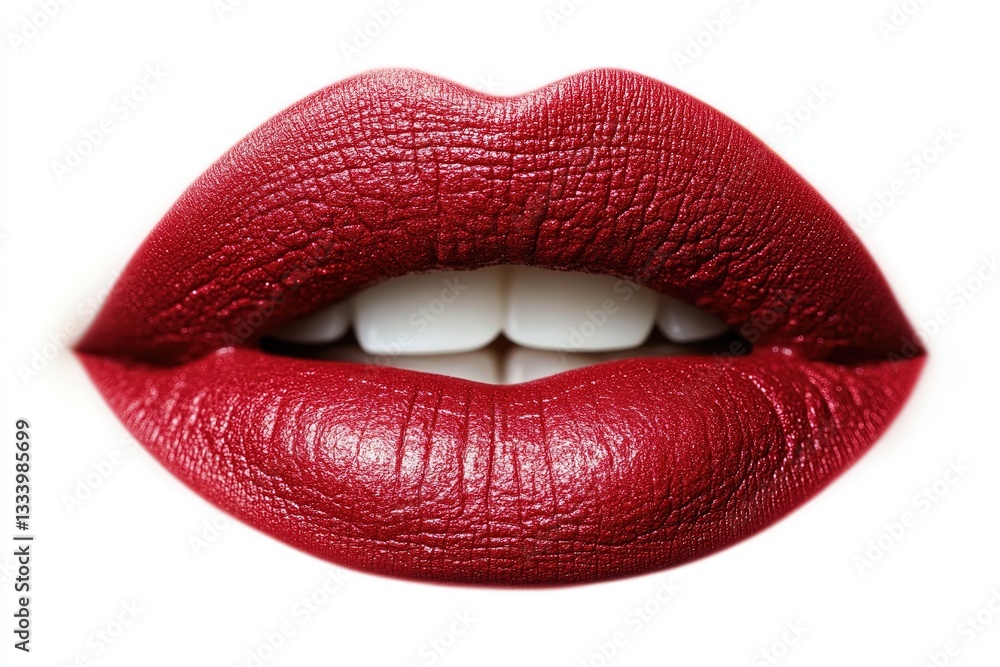 Close-up of Red Lips with Perfect Teeth, Sensual Mouth, Makeup, Beauty Close-up of Red Lips with Perfect Teeth, Sensual Mouth, Makeup, Beauty