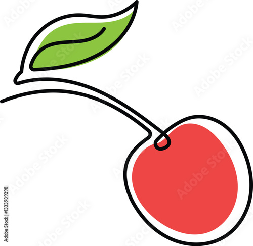 Cherry continuous one line drawing. Editable stroke on a white isolated background. Fruit vector illustration