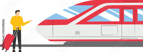 High-speed transport abstract concept vector illustration. High-speed rail, passenger transport, railway station platform, luxury car, rides on road, modern electric train abstract metaphor.

