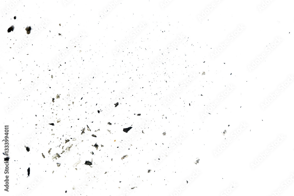 Obraz premium Ash particles of baking paper on isolated white background