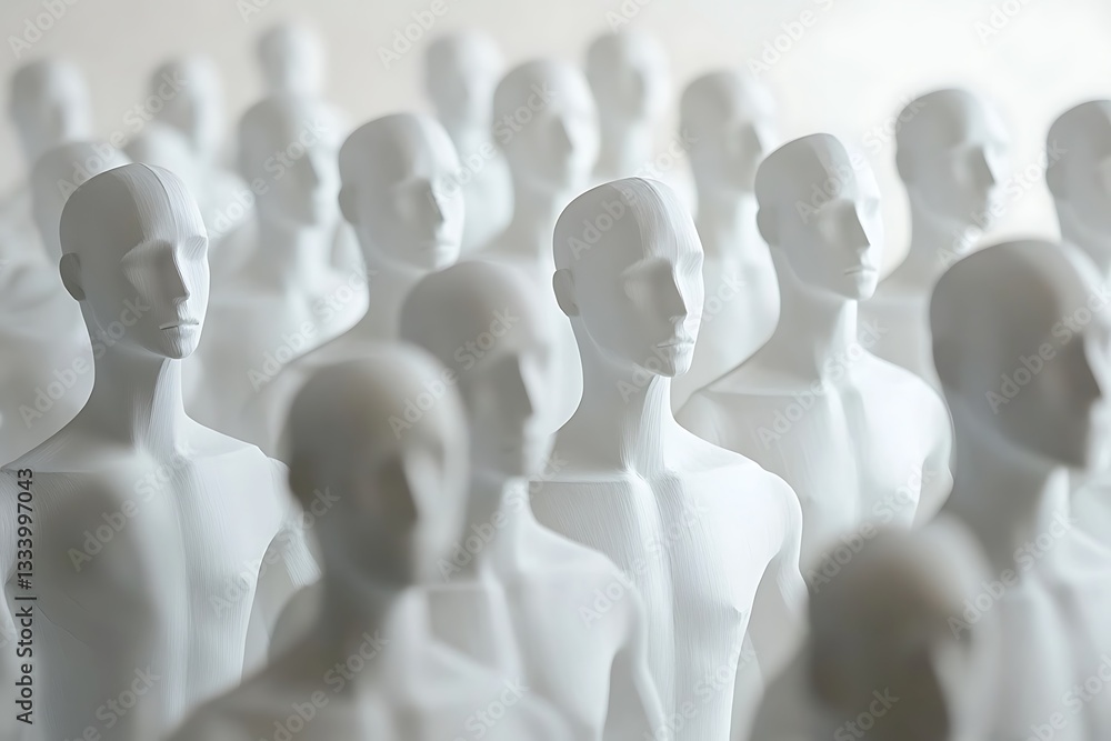 A seamless crowd of white figurines representing unity, diversity, and social dynamics in a contemporary digital environment.