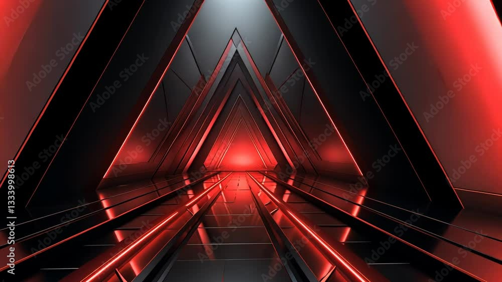 A futuristic tunnel with vibrant red and dark gray geometric shapes A futuristic tunnel with vibrant red and dark gray geometric shapes
