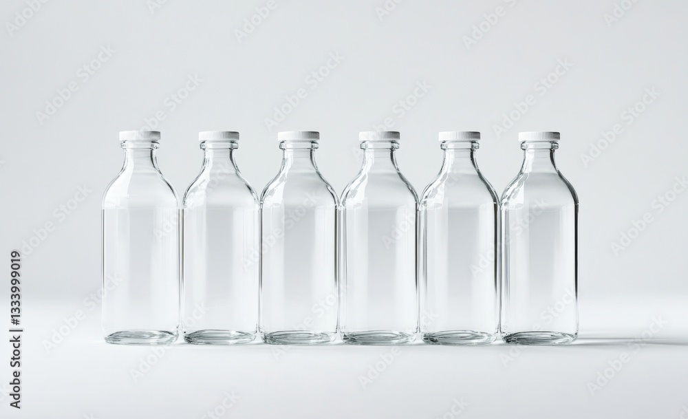 Empty glass bottles mockup, studio, white background, product display Empty glass bottles mockup, studio, white background, product display