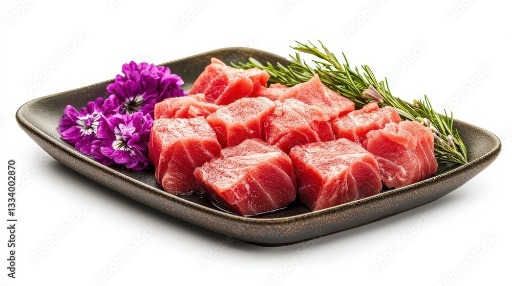 Exquisite presentation of fresh raw tuna on a plate, highlighting the luxurious quality of sushi ingredients in cuisine Exquisite presentation of fresh raw tuna on a plate, highlighting the luxurious quality of sushi ingredients in cuisine