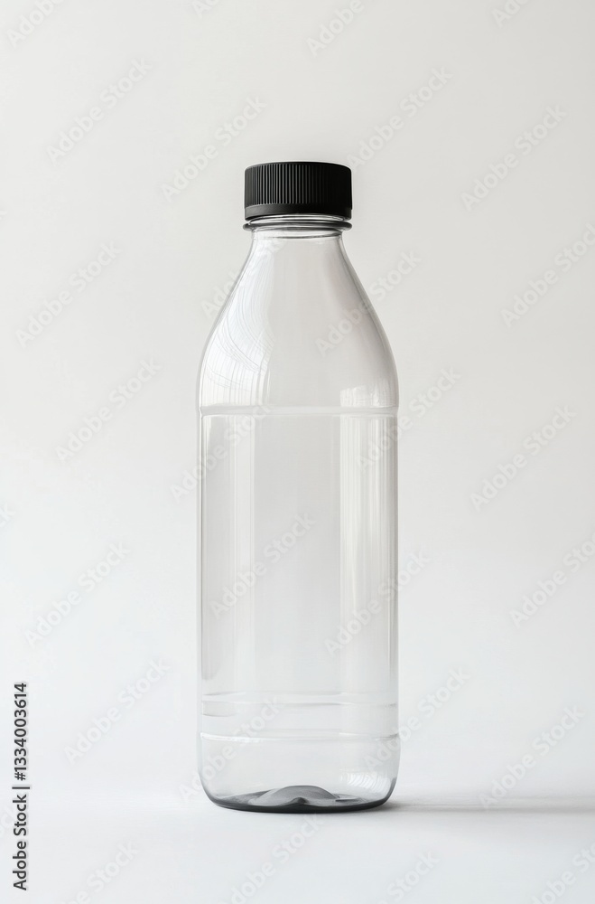 Clear plastic bottle, studio shot, product mockup, empty, background is plain white Clear plastic bottle, studio shot, product mockup, empty, background is plain white