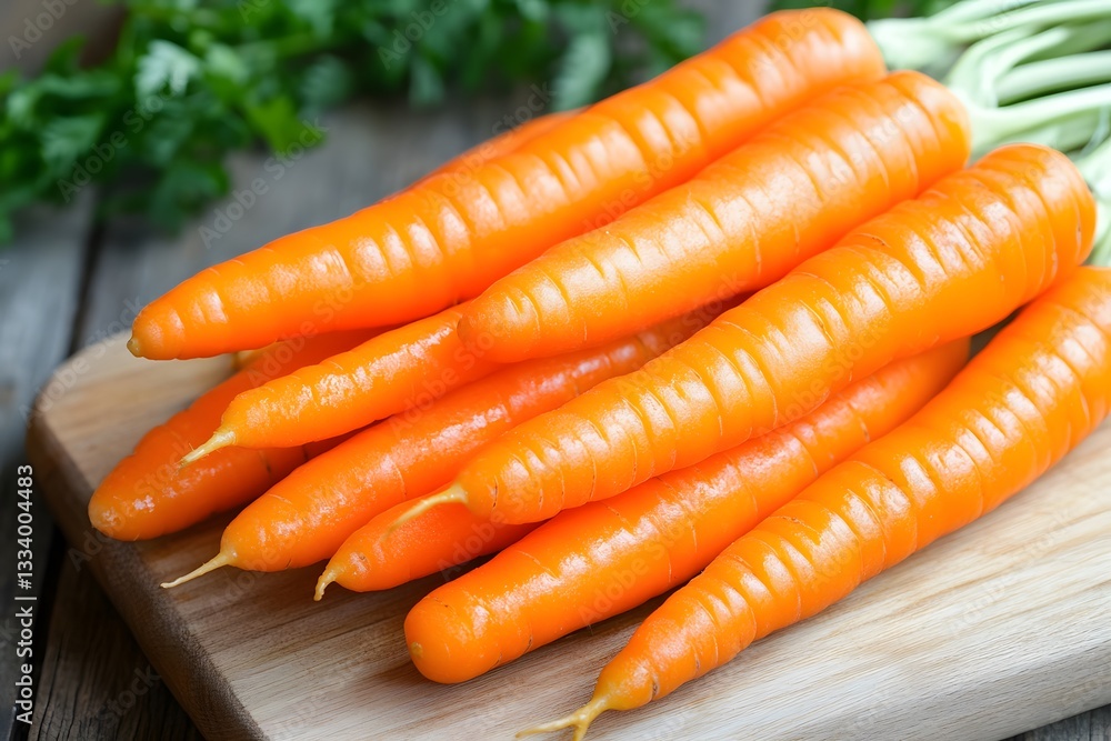 Fresh Organic Carrots on Wooden Board Closeup Fresh Organic Carrots on Wooden Board Closeup