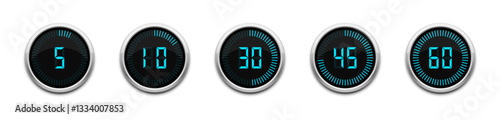 Digital Timer Display with Blue Numbers Vector Set