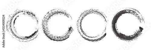 Auto tire tread grunge circle frames set. Car and motorcycle tire pattern, wheel tyre tread track. Black tyre round border. Vector illustration isolated on white background.