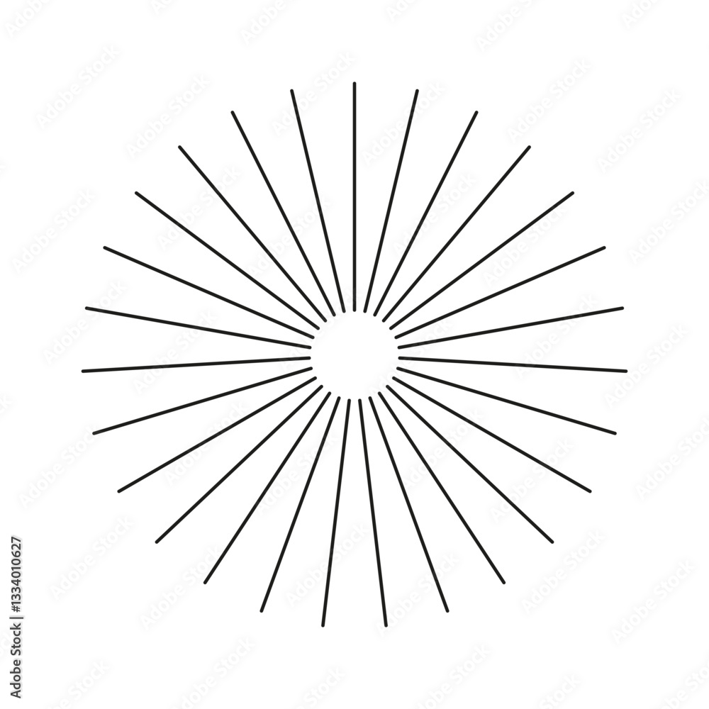 Obraz premium Radial circle black lines. Circular lines design element. Symbol of Sun star rays. Flat minimalist pattern. Spokes with radiating stripes. Abstract illusion geometric shape. 