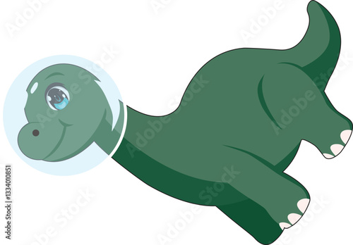 Floating green astronaut dinosaur Apatosaurus dino