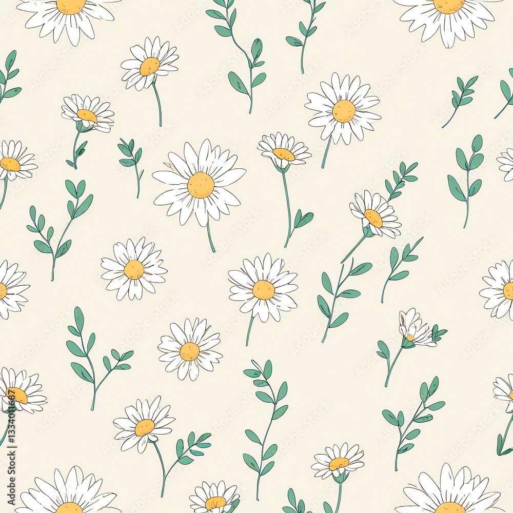 Daisy Delight: A Seamless Pattern of Charming Daisies and Greenery Daisy Delight: A Seamless Pattern of Charming Daisies and Greenery