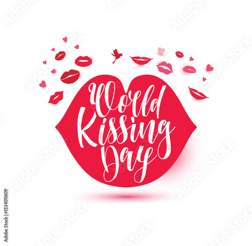 World Kissing Day lettering in lips. Template for card, poster, print.