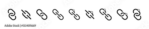 Connected and Broken Chain Link Vector Icons Set