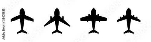 Silhouette Icons of Airplane Top View Vector Set